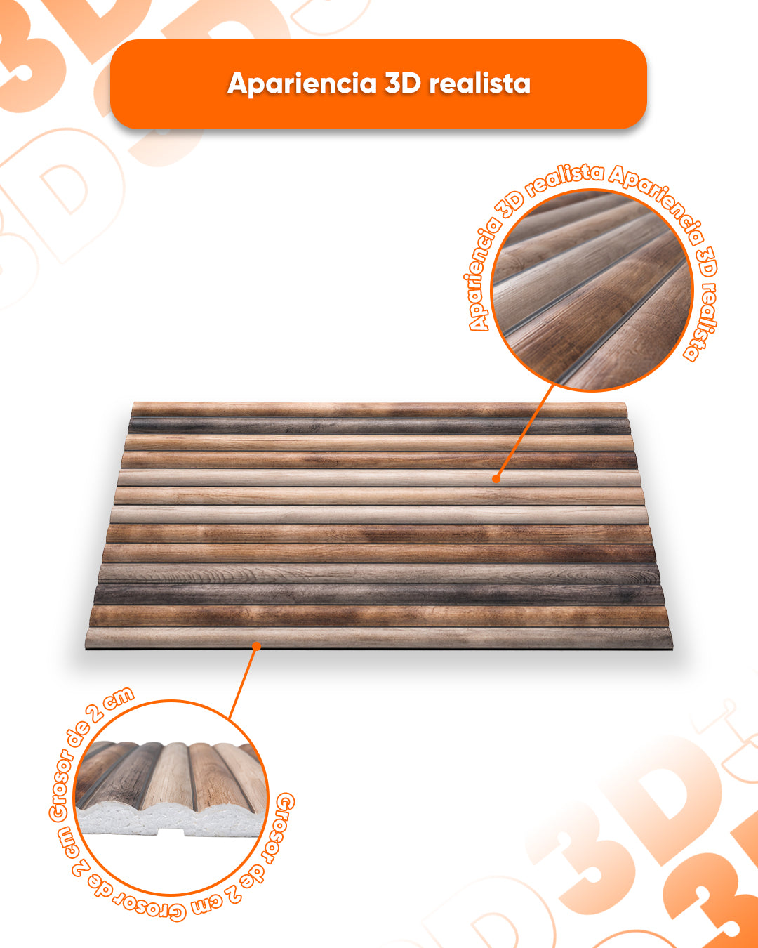 Revestimiento de pared efecto madera 50×100×2 cm | Paneles de pared 3D de poliestireno | Rustic Wood OP-02