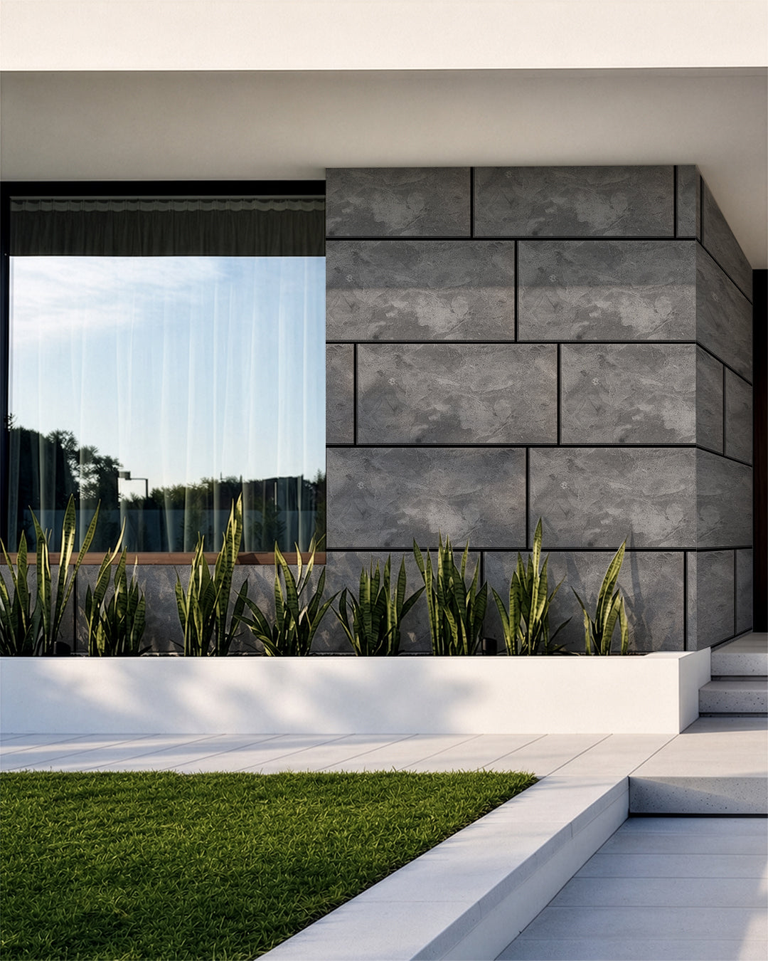 Revestimiento de pared efecto hormigón 50×100×2 cm | Paneles de pared 3D de poliestireno | Storm Grey Concrete AT-04