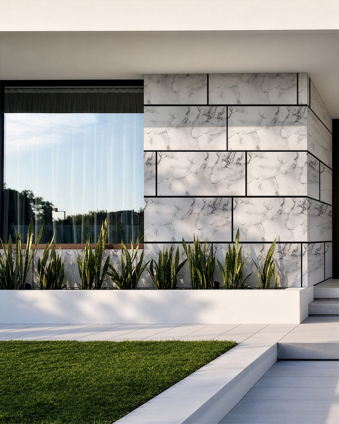 Revestimiento de pared efecto mármol 50×100×2 cm | Paneles de pared 3D de poliestireno | Carrara Blanco AT-05