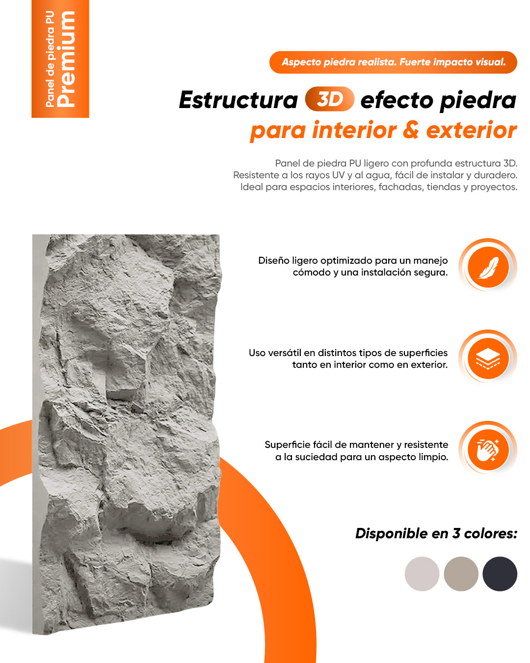 Light Grey Paneles de Pared 3D de Piedra Stone