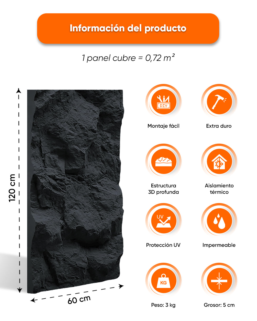 Night Stone Paneles de Pared 3D de Piedra Stone
