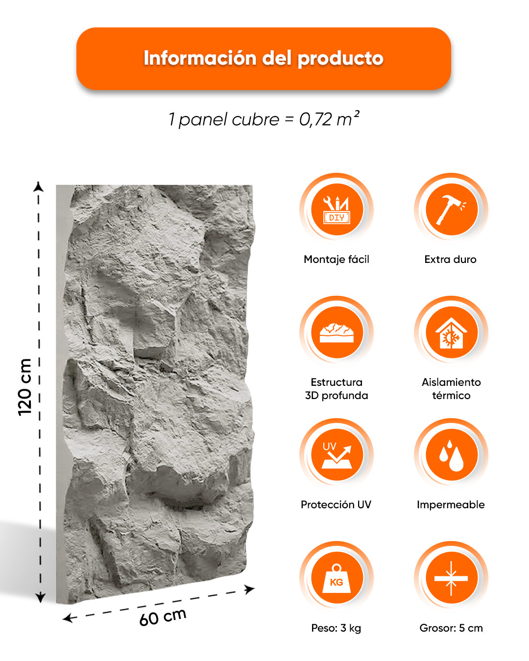 Light Grey Paneles de Pared 3D de Piedra Stone