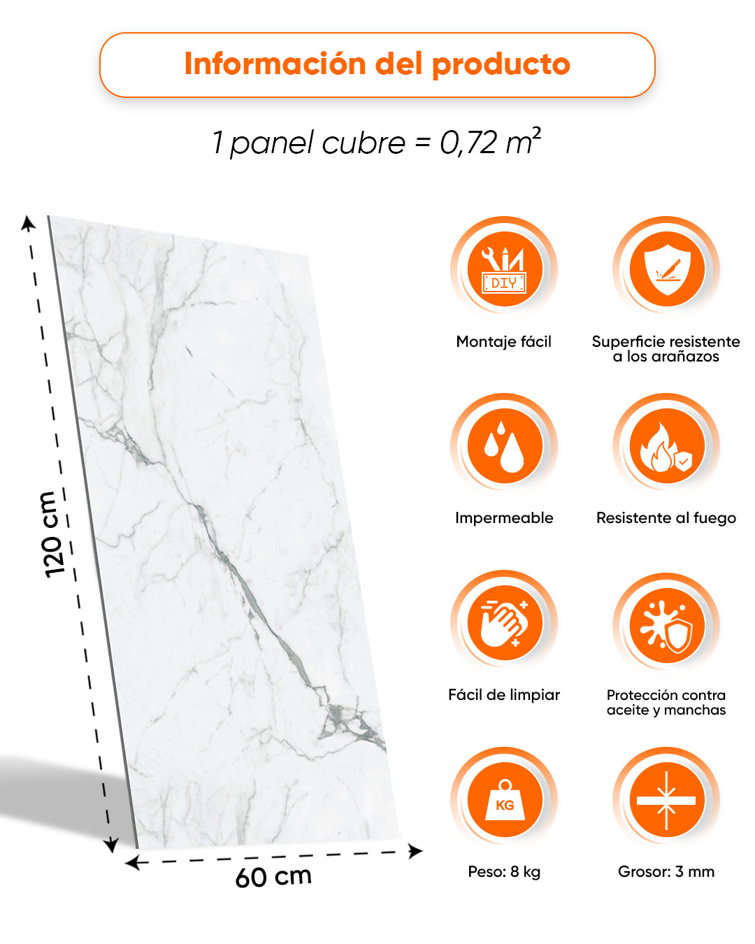 Panel de pared SPC Blanco 60x120 cm – Carrara Marmor