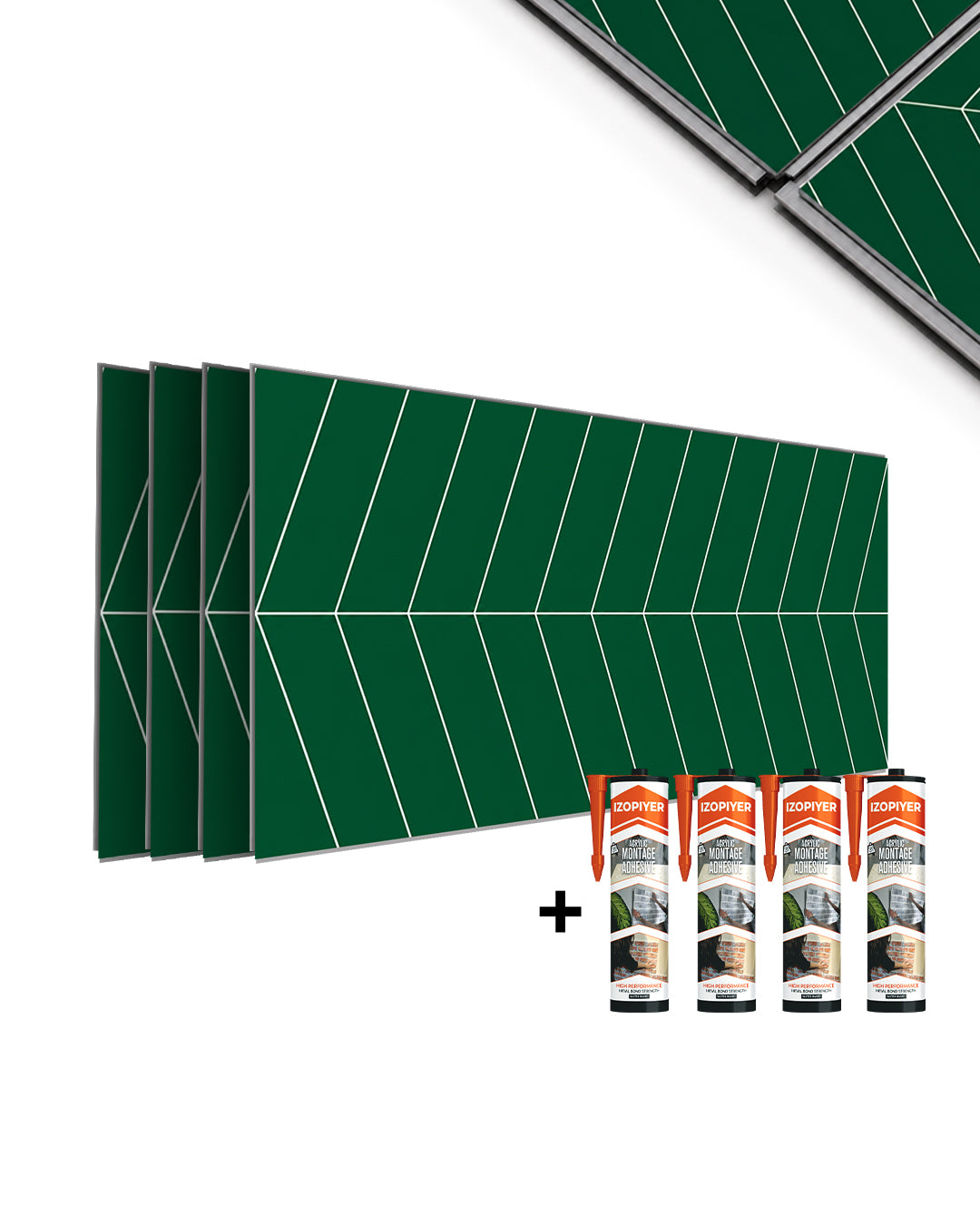 Panel de pared SPC 60x120 cm | Revestimiento de pared impermeable | Chevron Grün