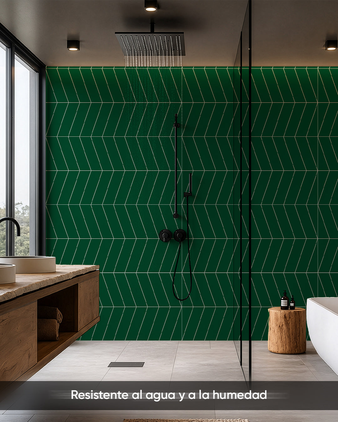 Panel de pared SPC 60x120 cm | Revestimiento de pared impermeable | Chevron Grün