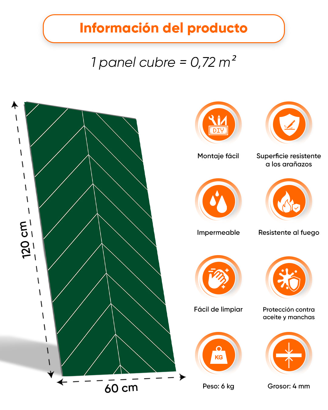 Panel de pared SPC 60x120 cm | Revestimiento de pared impermeable | Chevron Grün