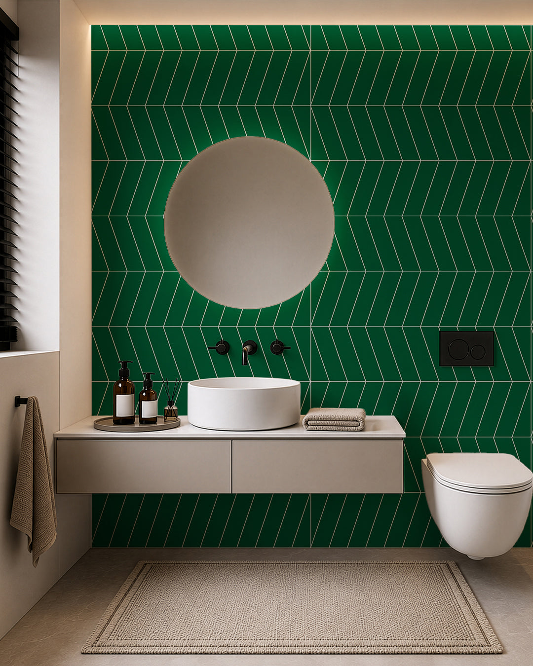 Panel de pared SPC 60x120 cm | Revestimiento de pared impermeable | Chevron Grün