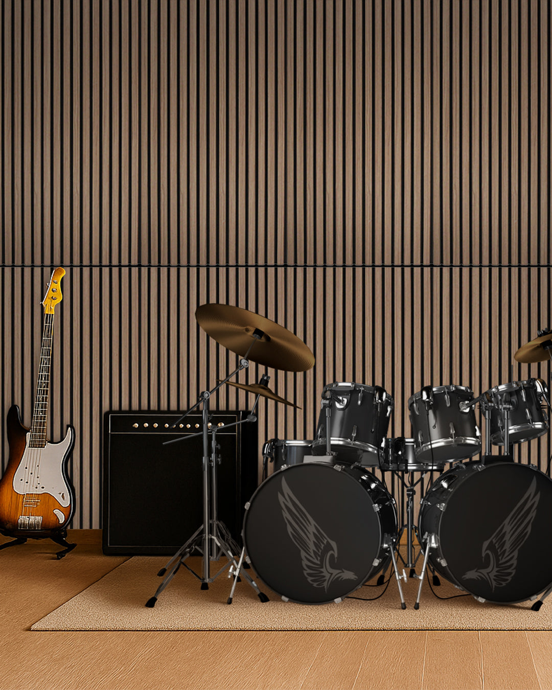 Paneles Acústicos de Pared en Fieltro – Set de 4 – 120×60×2,1 cm – Dark Walnut