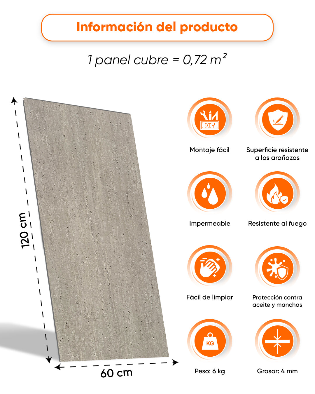 Panel de pared SPC 60x120 cm | Revestimiento de pared impermeable | Desert Silence