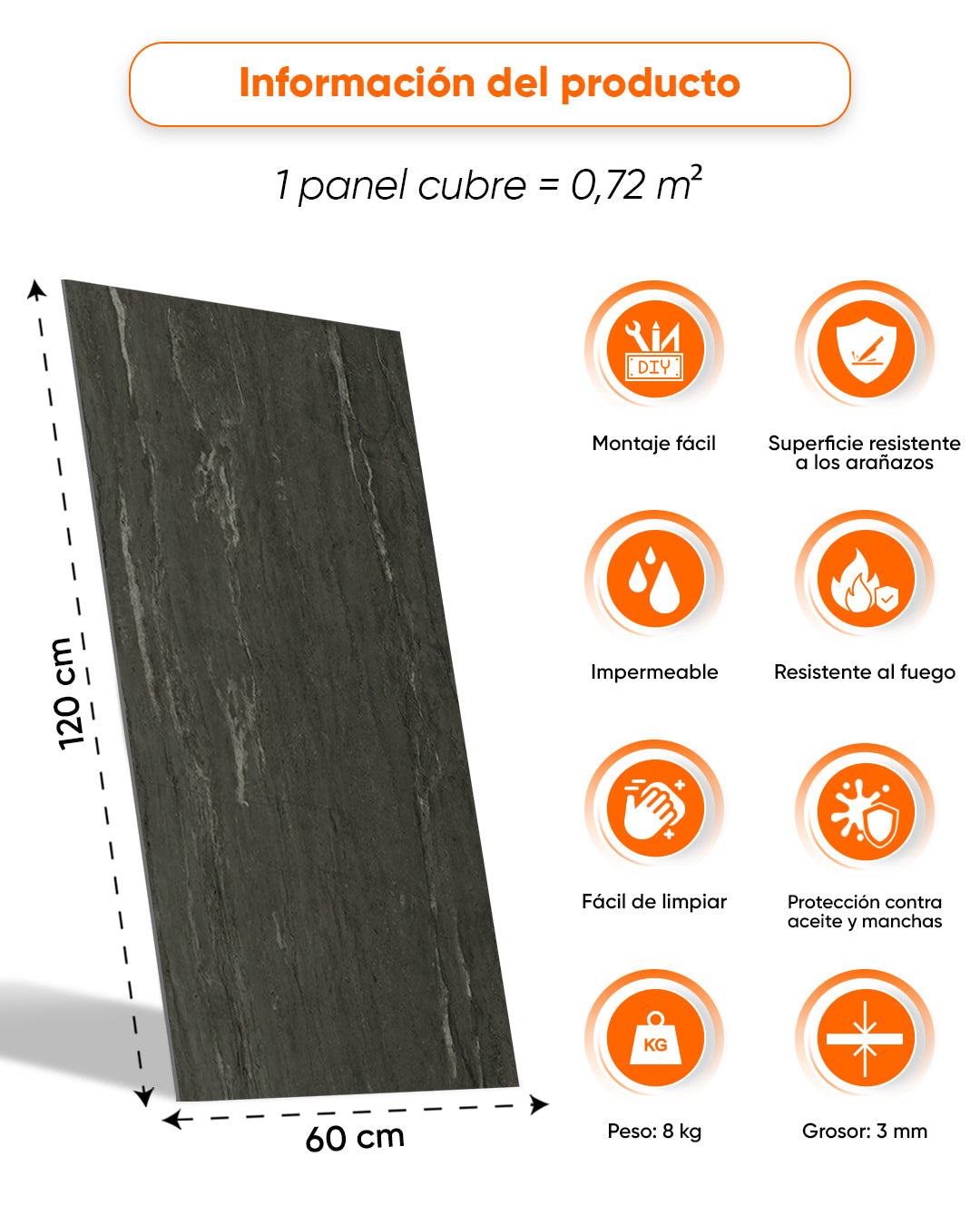 Panel de pared SPC Gris Oscuro 60x120 cm – Kohleschwarz