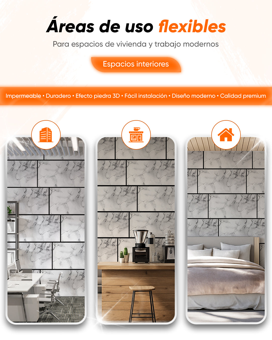 Revestimiento de pared efecto mármol 50×100×2 cm | Paneles de pared 3D de poliestireno | Carrara Blanco AT-05