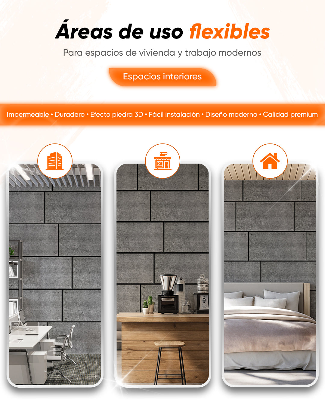 Revestimiento de pared efecto hormigón 50×100×2 cm | Paneles de pared 3D de poliestireno | Dark Concrete AT-17