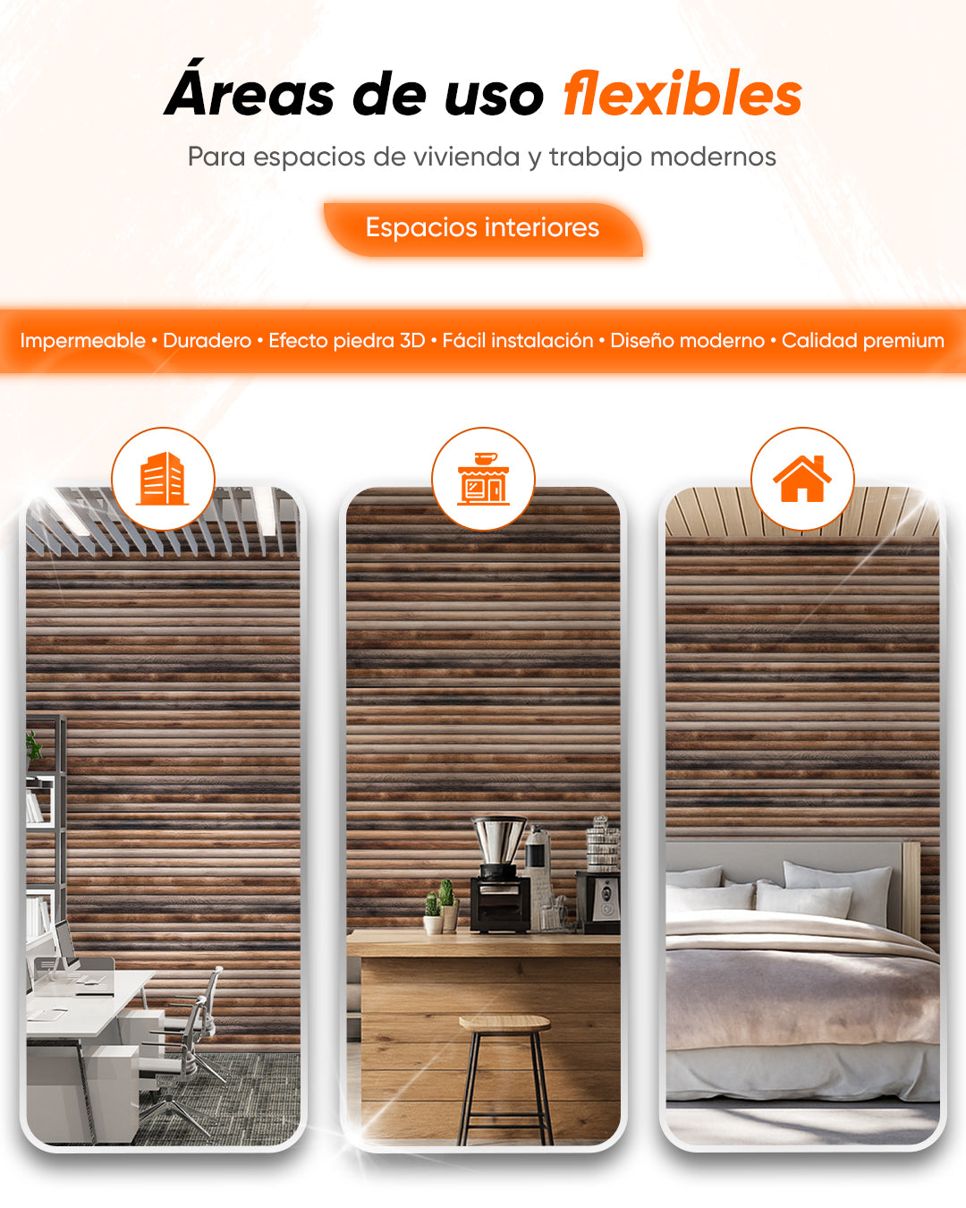 Revestimiento de pared efecto madera 50×100×2 cm | Paneles de pared 3D de poliestireno | Rustic Wood OP-02