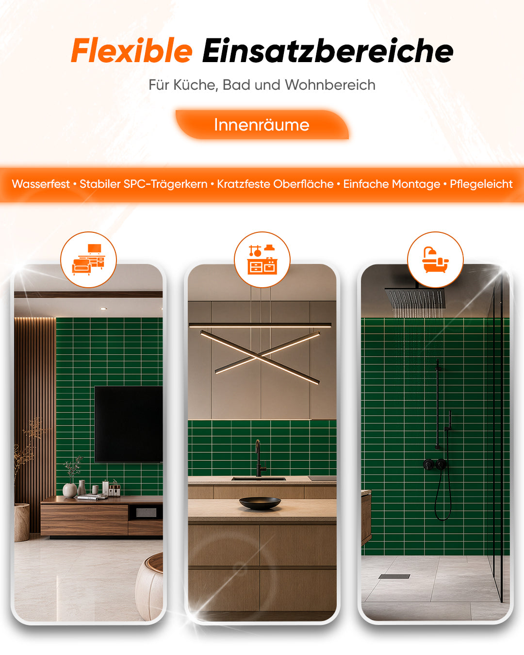 Panel de pared SPC 60x120 cm | Revestimiento de pared impermeable | Tiefe Grünlinie