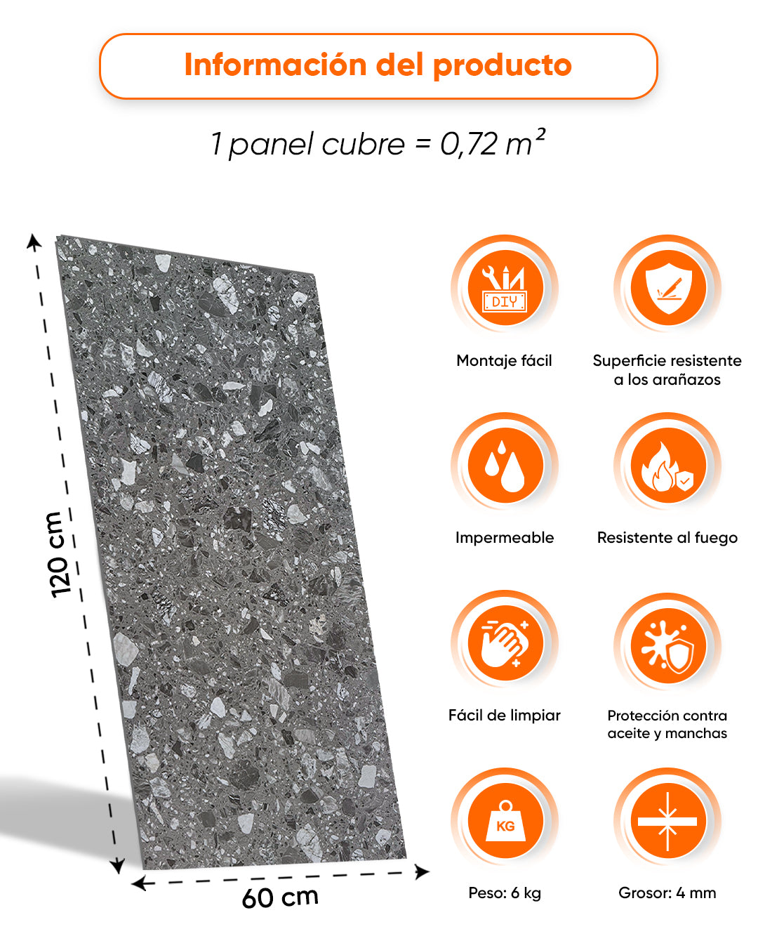 Panel de pared SPC 60x120 cm | Revestimiento de pared impermeable | Pure Terrain