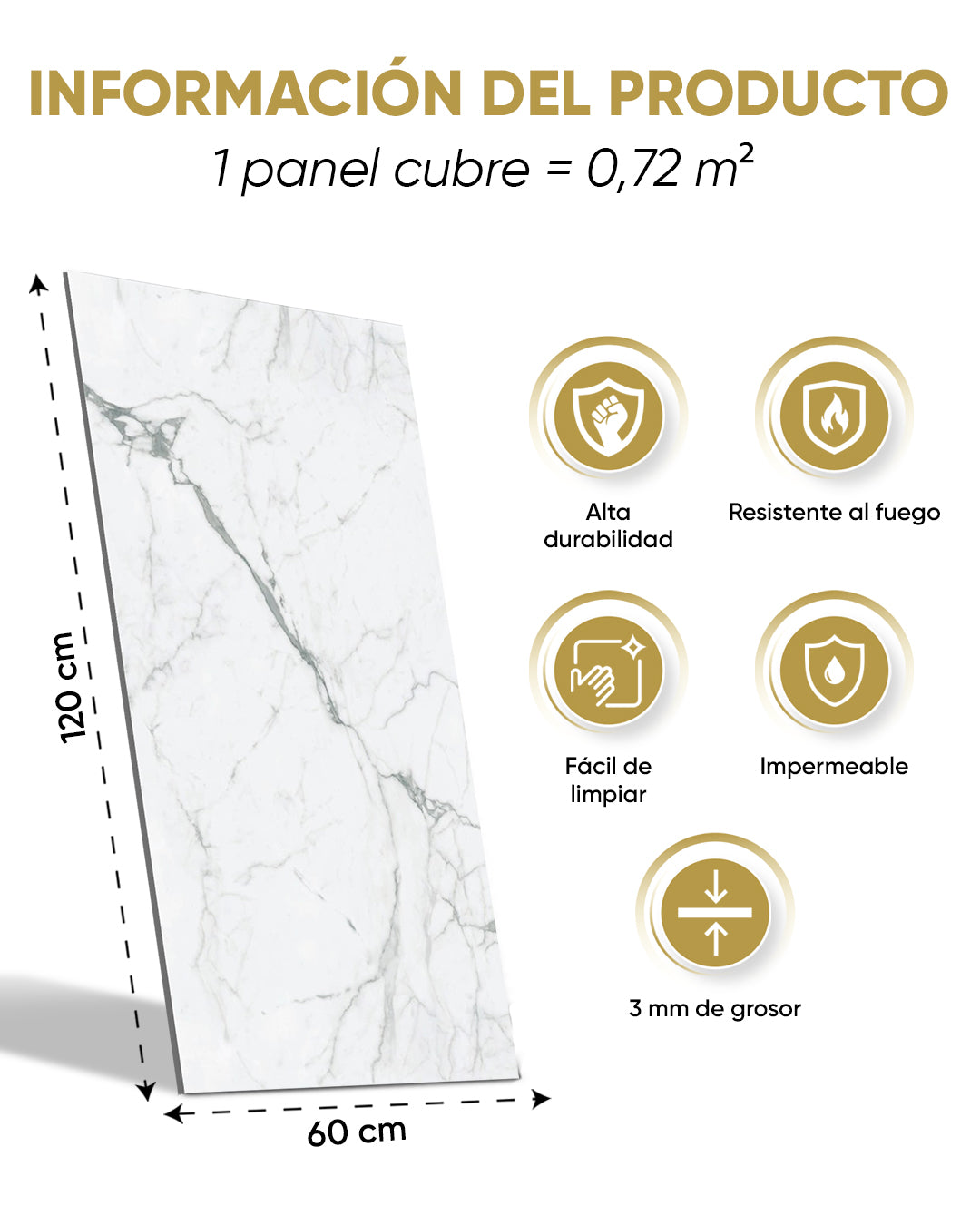 Panel de pared SPC Blanco 60x120 cm – Carrara Marmor