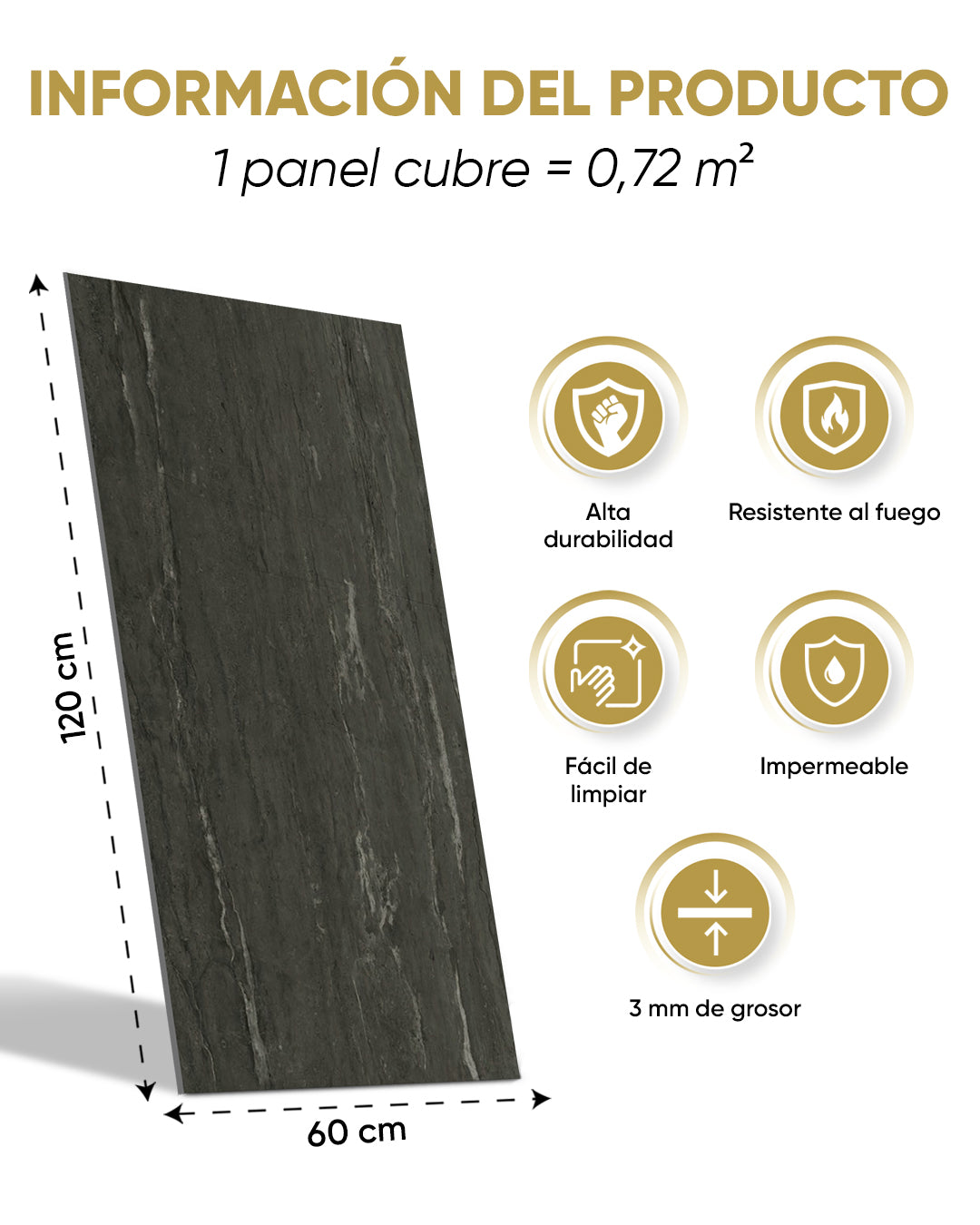 Panel de pared SPC Gris Oscuro 60x120 cm – Kohleschwarz