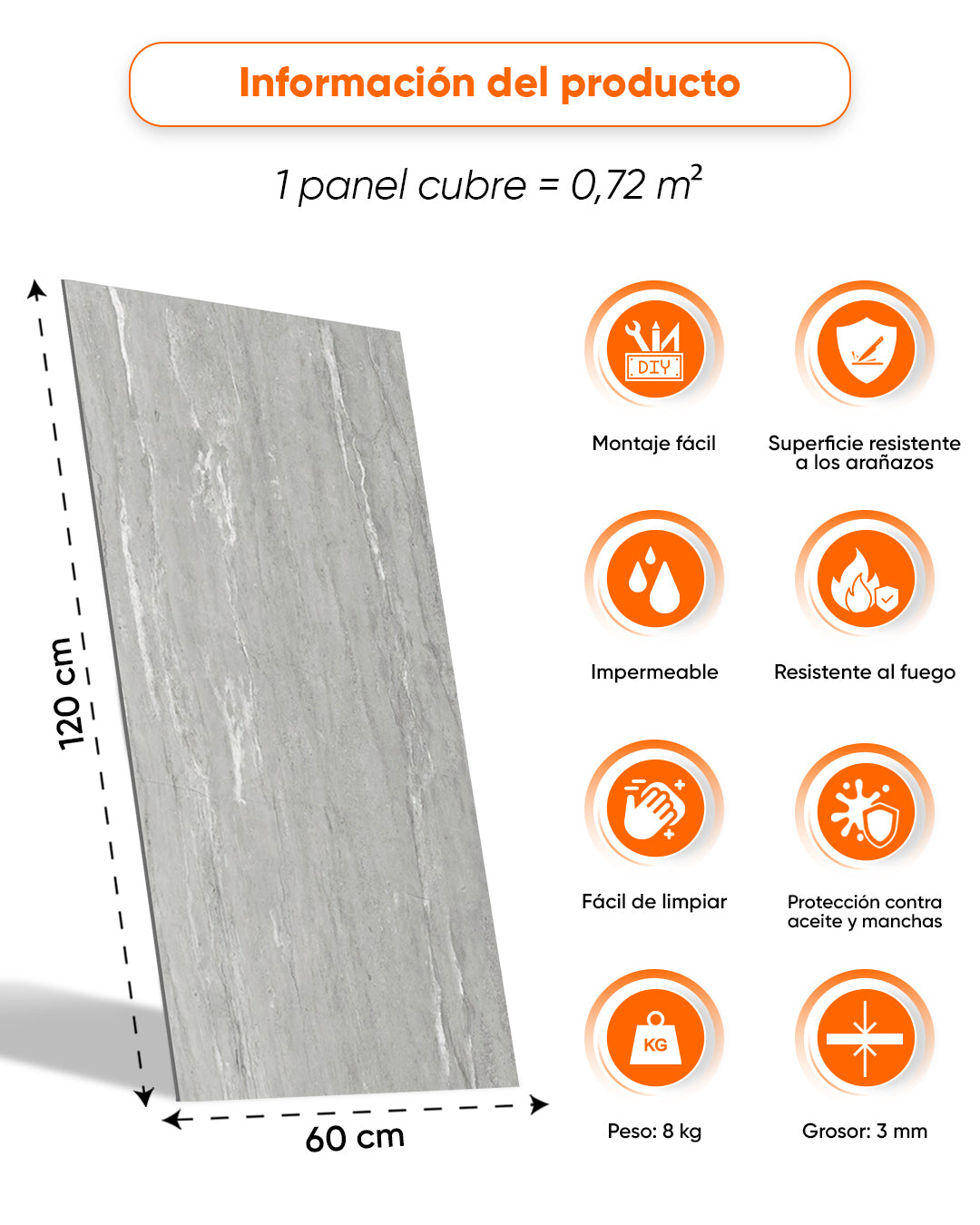 Panel de pared SPC Gris 60x120 cm – Silberne Nebel