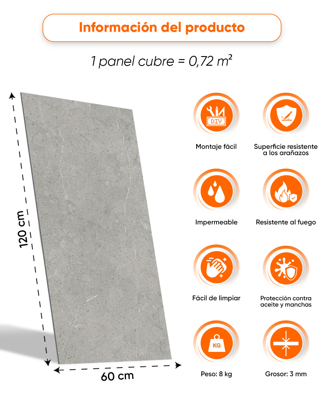 Panel de pared SPC Gris 60x120 cm – Stein Grau