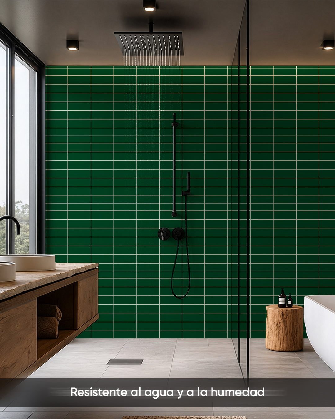 Panel de pared SPC 60x120 cm | Revestimiento de pared impermeable | Tiefe Grünlinie