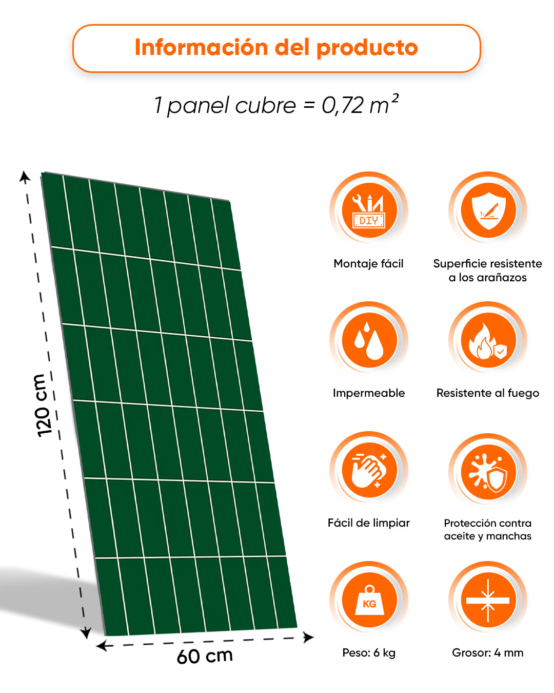 Panel de pared SPC 60x120 cm | Revestimiento de pared impermeable | Tiefe Grünlinie