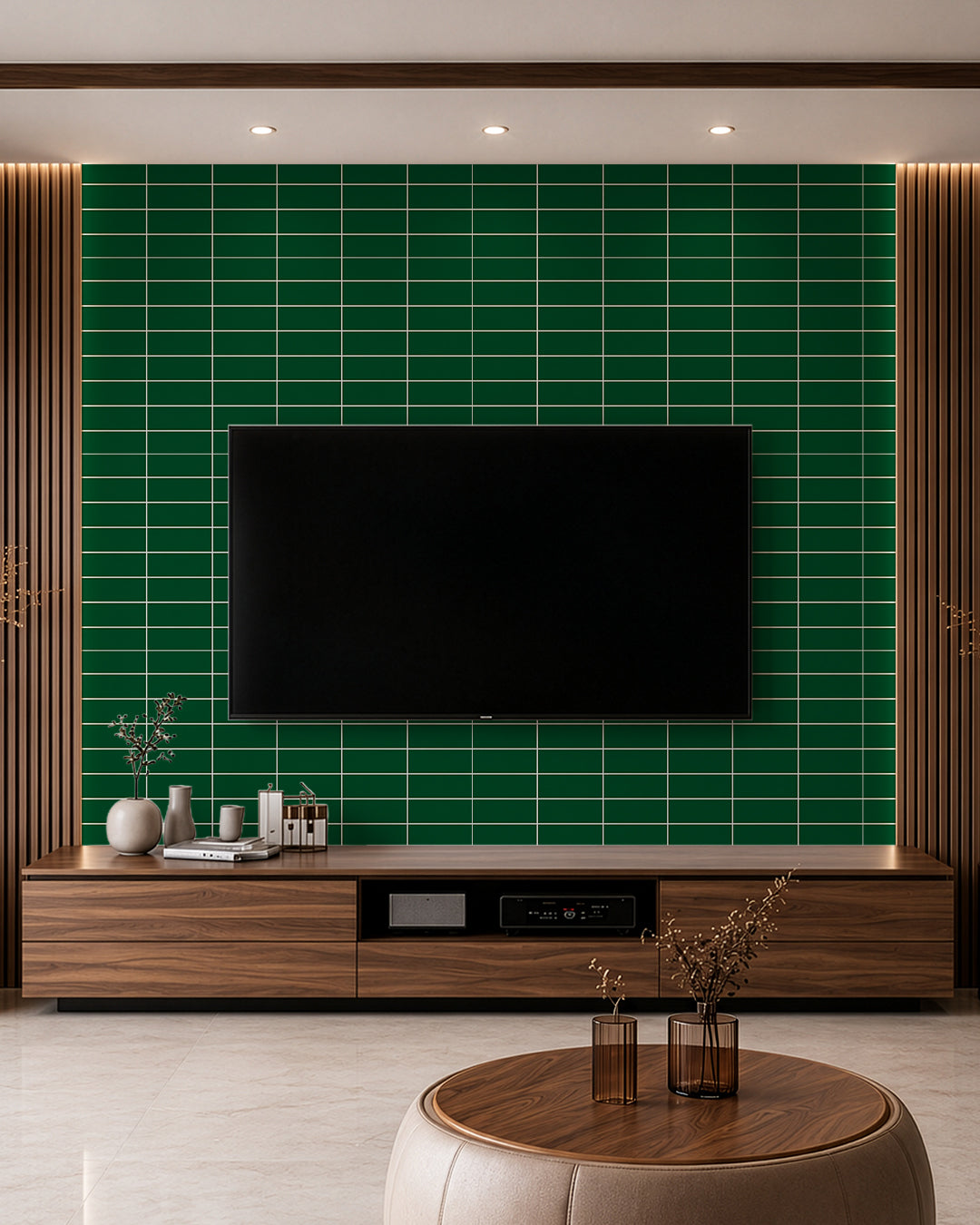 Panel de pared SPC 60x120 cm | Revestimiento de pared impermeable | Tiefe Grünlinie