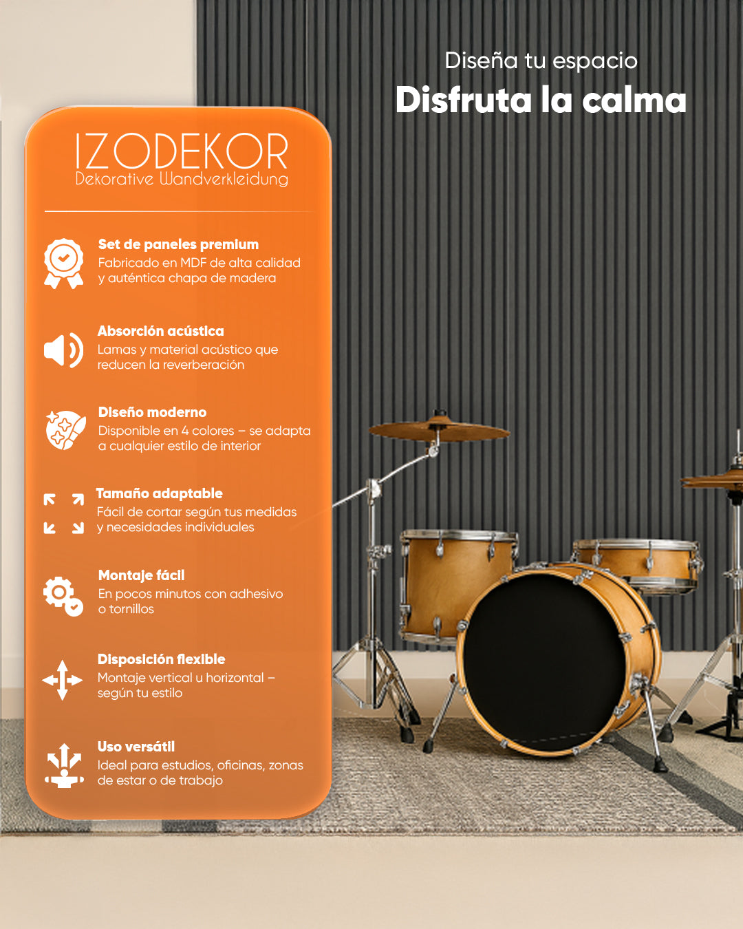 Panel acústico de pared de madera 3D set de 2 – Dunkelholz