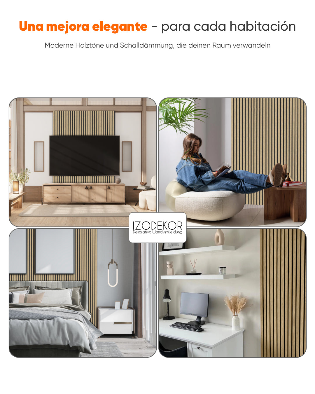 Panel acústico de pared de madera 3D set de 2 – Natürlich