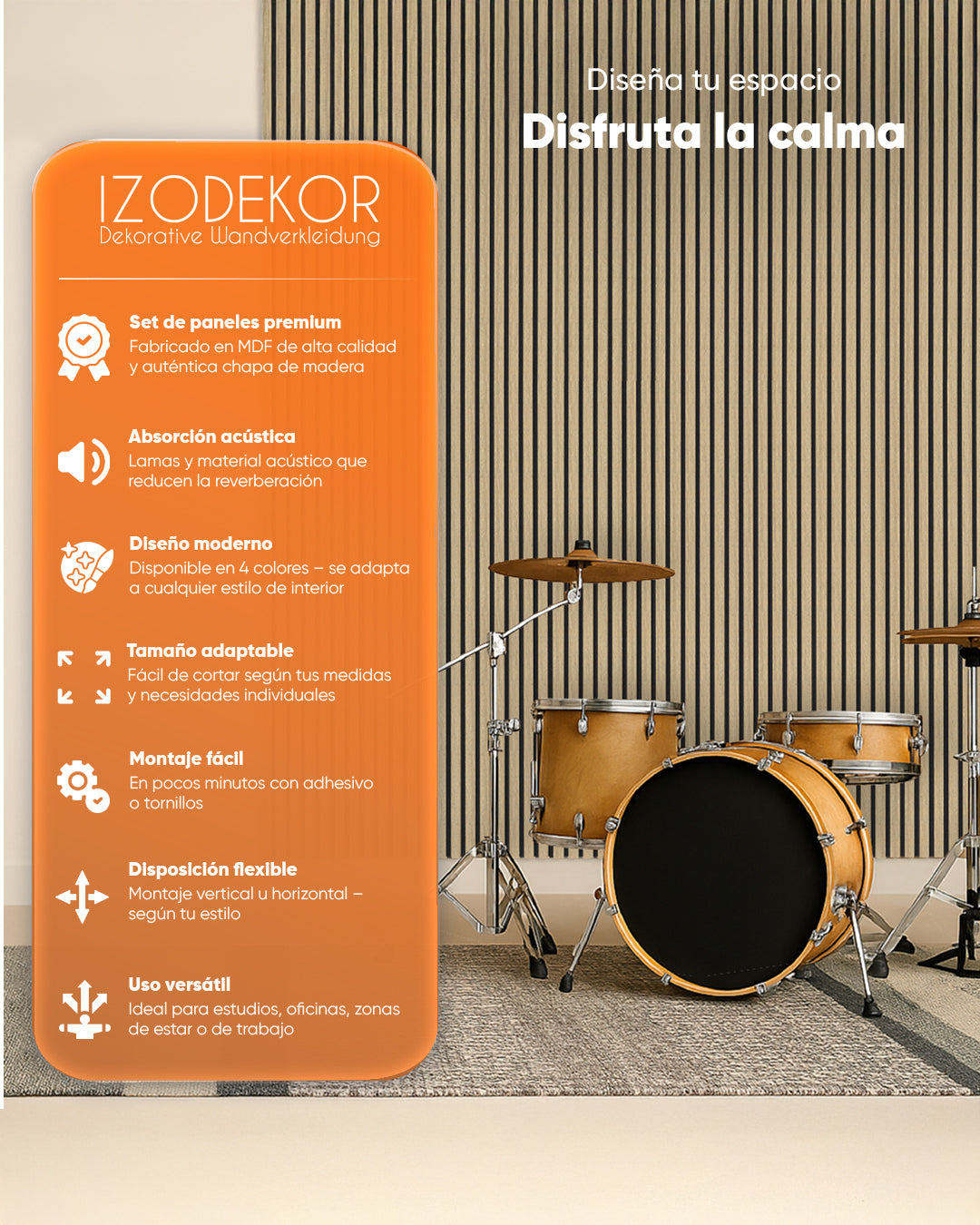 Panel acústico de pared de madera 3D set de 2 – Natürlich