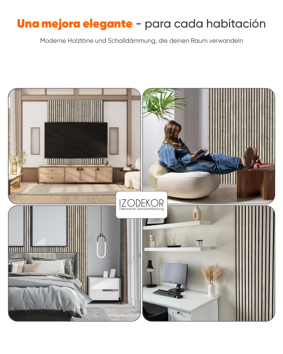 Panel acústico de pared de madera 3D set de 2 – Argento