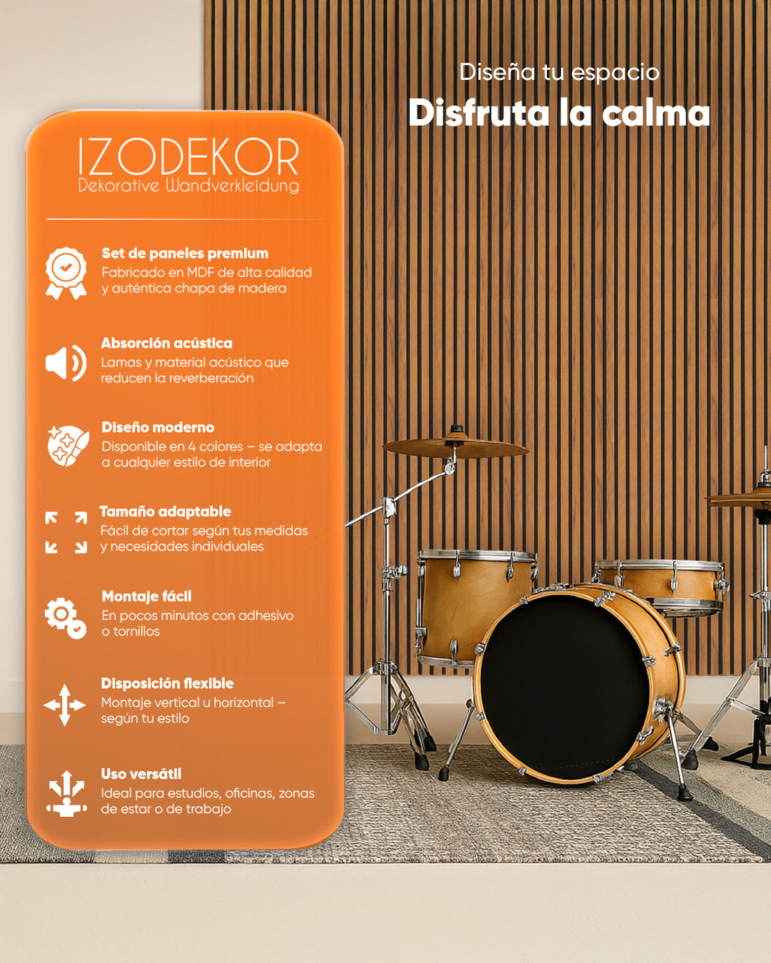 Panel acústico de pared de madera 3D set de 2 – Walnuss